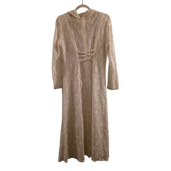 Vtg 80s Elegant Ivory Lace Button-Down Maxi Dress Sheer W/Slip Dress Bridal - Picture 2 of 15